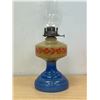 Image 1 : Vintage Blue Pedestal / Red Floral Oil Lamp with glass shade