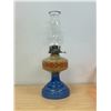 Image 2 : Vintage Blue Pedestal / Red Floral Oil Lamp with glass shade