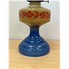 Image 3 : Vintage Blue Pedestal / Red Floral Oil Lamp with glass shade