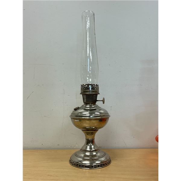Vintage Chrome Aladdin Oil Lamp with glass Shade