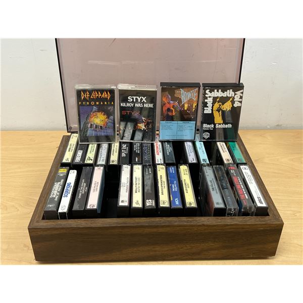32 Mostly Rock / Metal Cassette Tapes in Holder - see all photos.