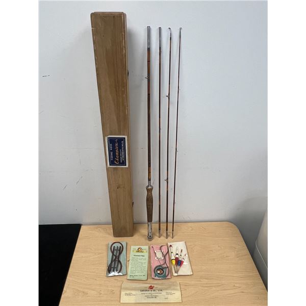 Vintage Champion Fishing Rod In Wooden box with Paperwork and accessories - see photos