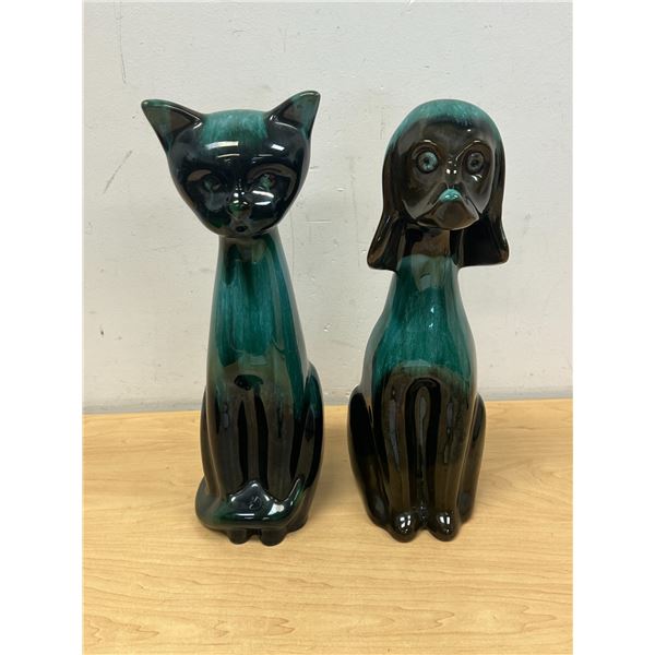 Large Blue Mountain Pottery Cat & Dog - taller 14"