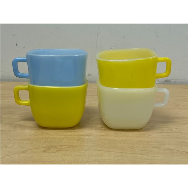 4 Vintage Glasbake Square Coffee Mugs