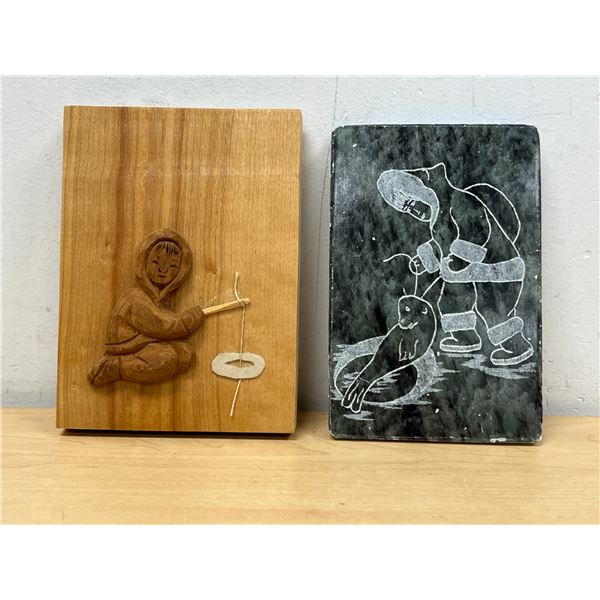 Inuit Soapstone & Wooden Art Pieces - largest approx: 6 x 4.5"