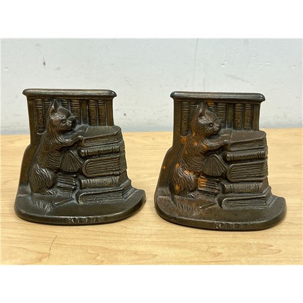 Heavy Cast Metal Kitty Book Ends 4"T 4.75"W
