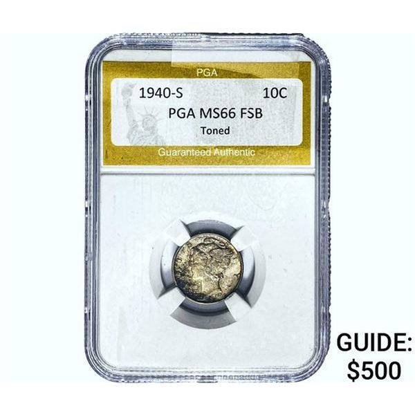1940-S Mercury Silver Dime PGA MS66 FSB Toned