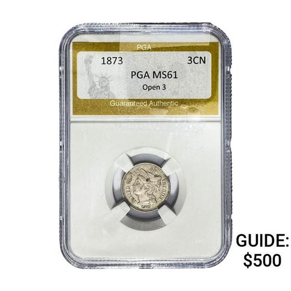 1873 Silver Three Cent PGA MS61 Open 3