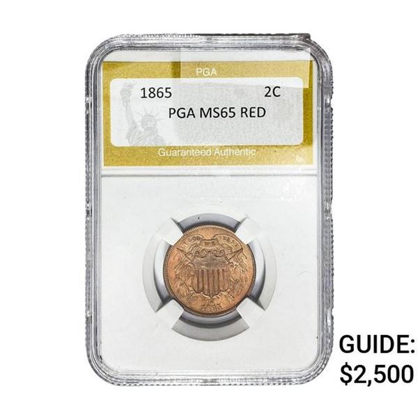 1865 Two Cent Piece PGA MS65 Red