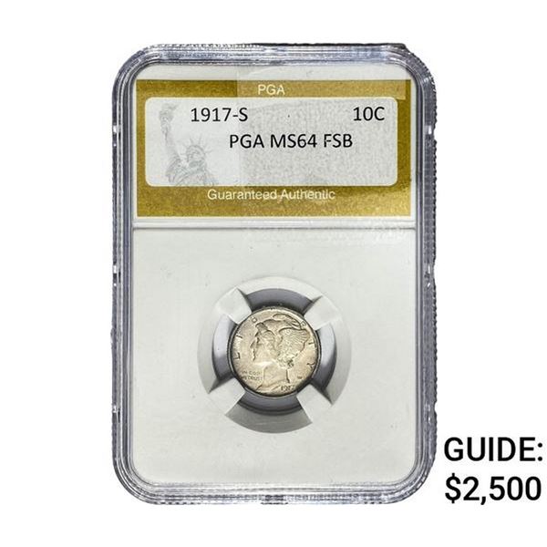 1917-S Mercury Silver Dime PGA MS64 FSB