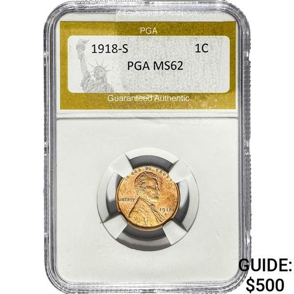 1918-S Wheat Cent PGA MS62