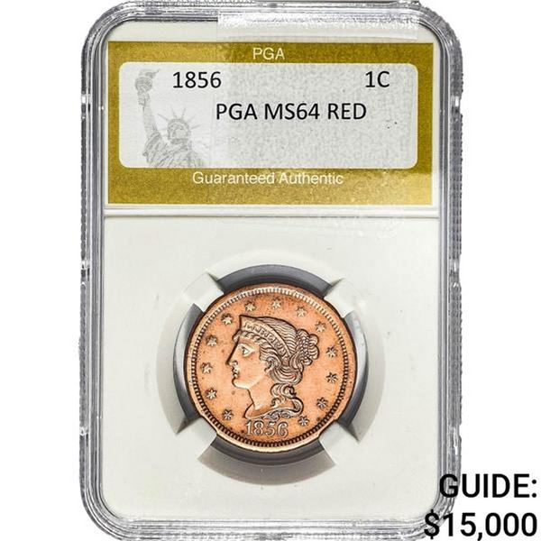 1856 Braided Hair Large Cent PGA MS64 Red