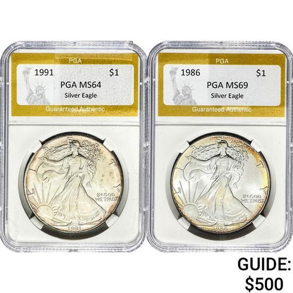 [2 Coins]1986-1991 Silver Eagle PGA MS64-69