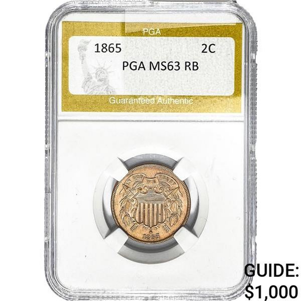 1865 Two Cent Piece PGA MS63 RB