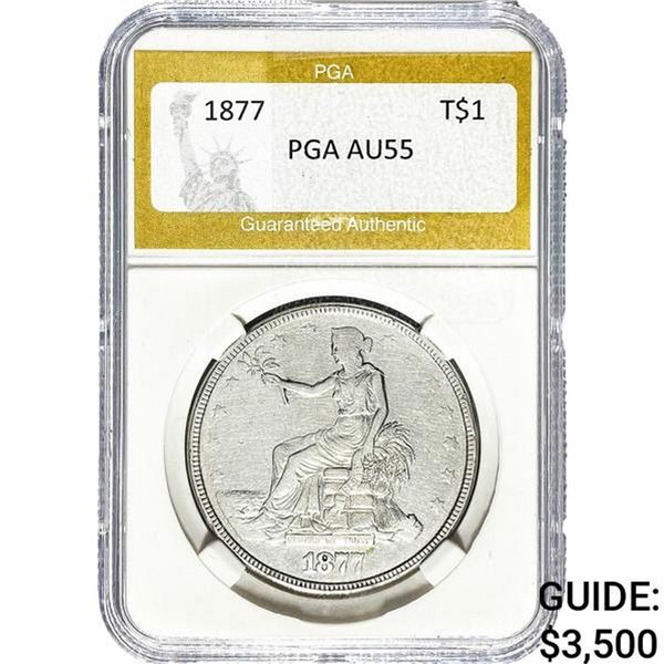 1877 Silver Trade Dollar PGA AU55