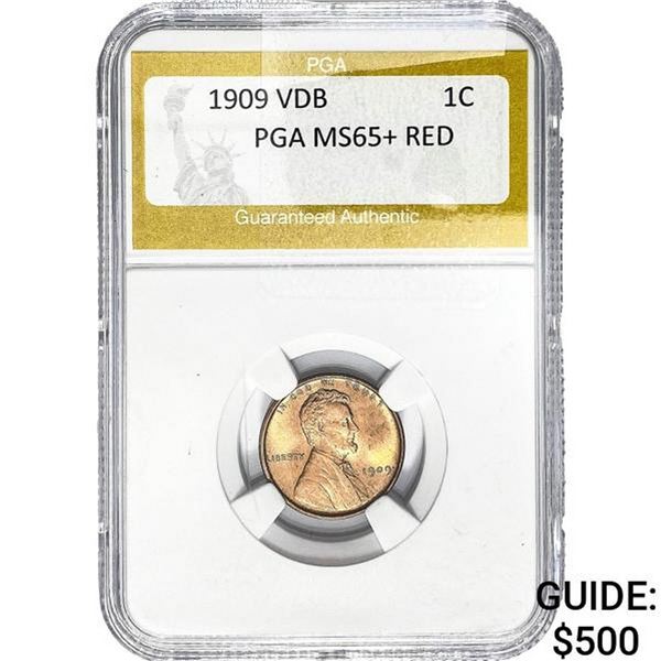 1909 VDB Wheat Cent PGA MS65+ Red