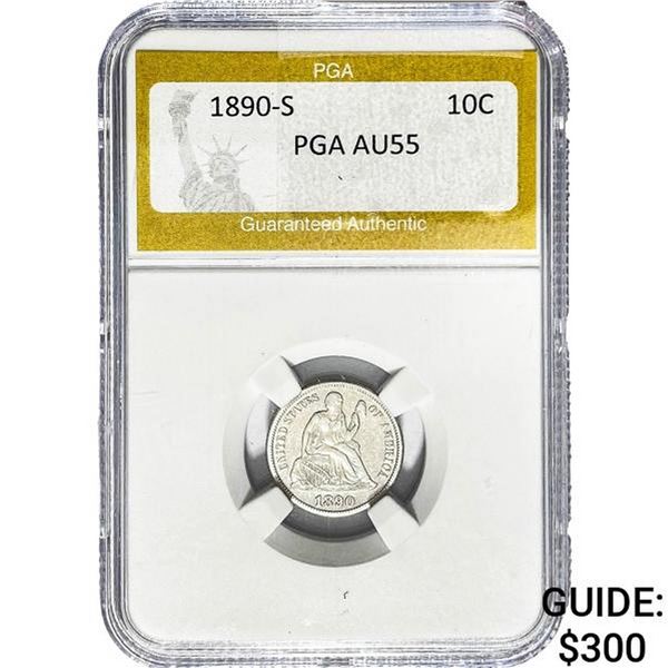 1890-S Seated Liberty Dime PGA AU55