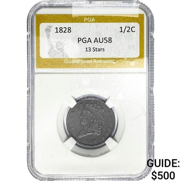 1828 Classic Head Half Cent PGA AU58 13 Stars