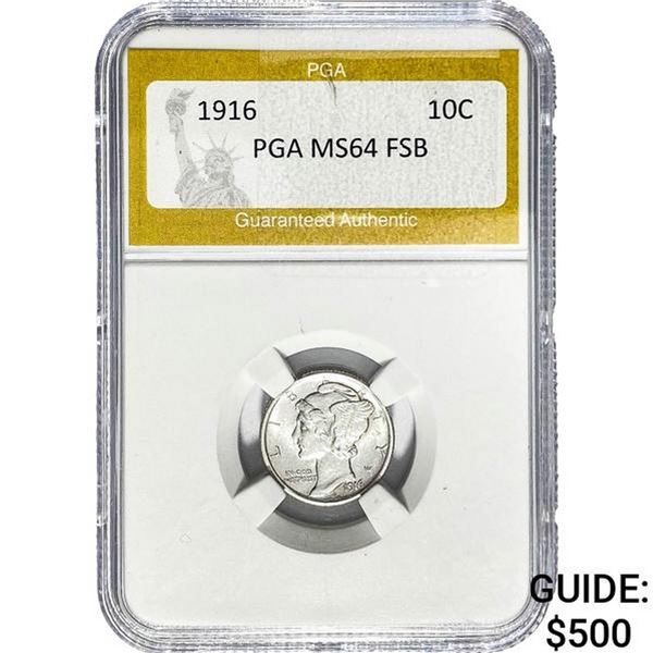 1916 Mercury Silver Dime PGA MS64 FSB