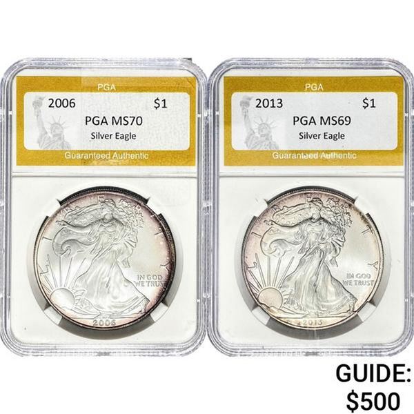 [2 Coins]2006-2013 Silver Eagle PGA MS69-70