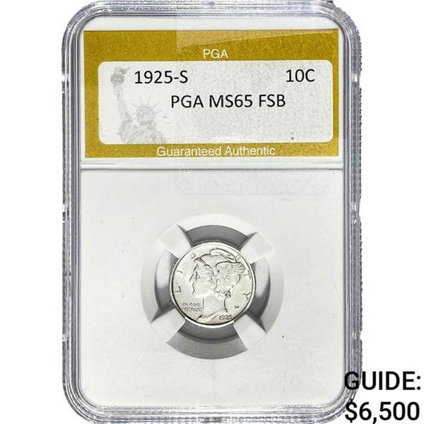 1925-S Mercury Silver Dime PGA MS65 FSB