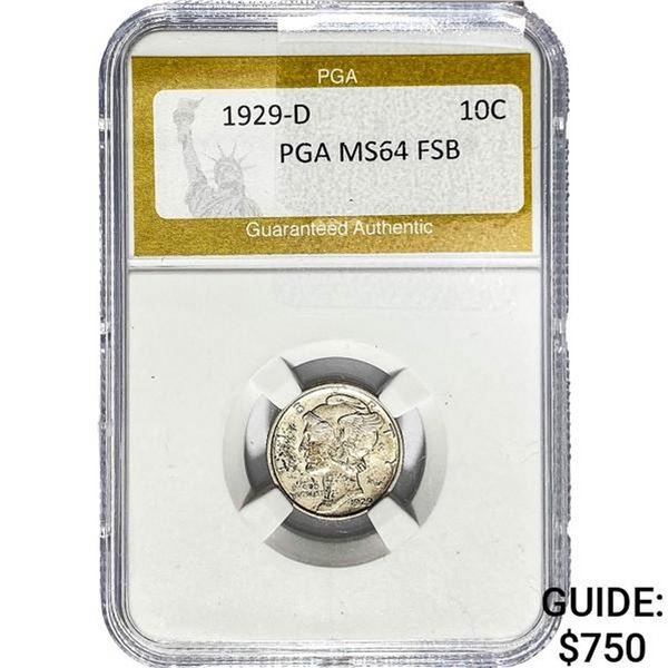 1929-D Mercury Silver Dime PGA MS64 FSB