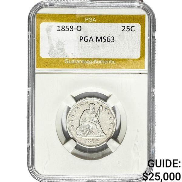 1858-O Seated Liberty Quarter PGA MS63
