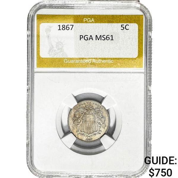1867 Shield Nickel PGA MS61