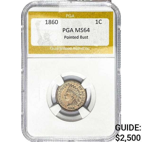 1860 Indian Head Cent PGA MS64 Pointed Bust