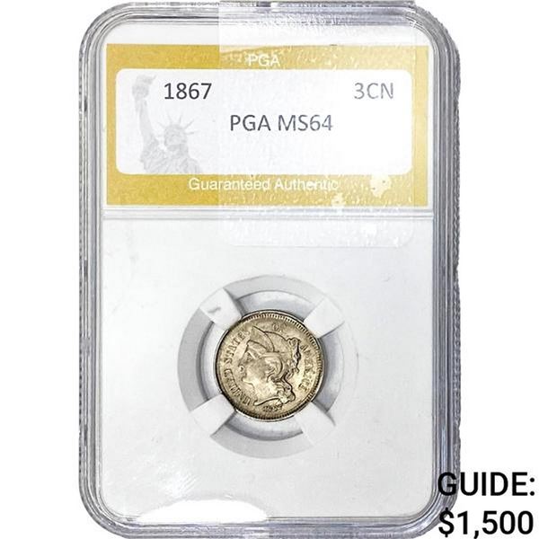 1867 Silver Three Cent PGA MS64
