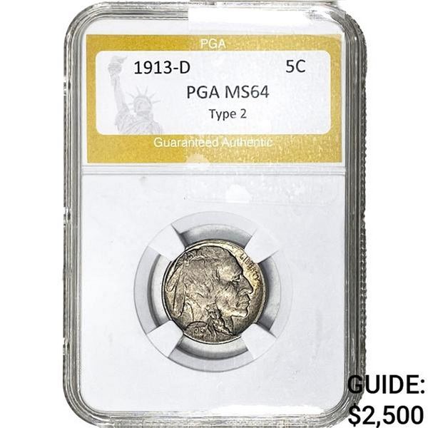 1913-D Buffalo Nickel PGA MS64 TY 2