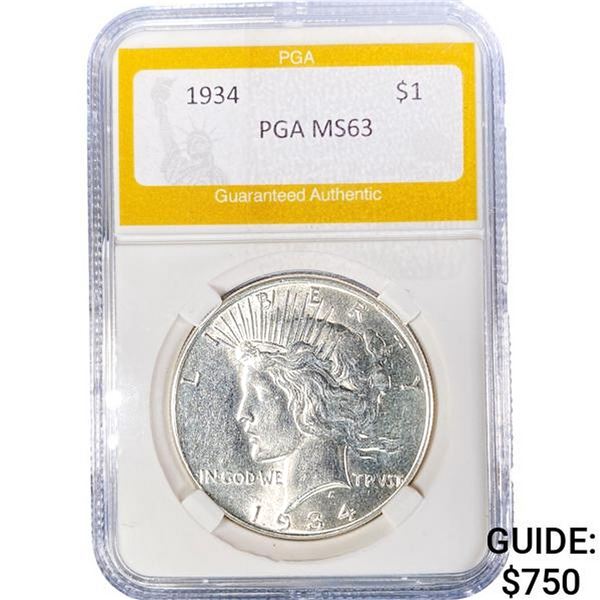 1934 Silver Peace Dollar PGA MS63