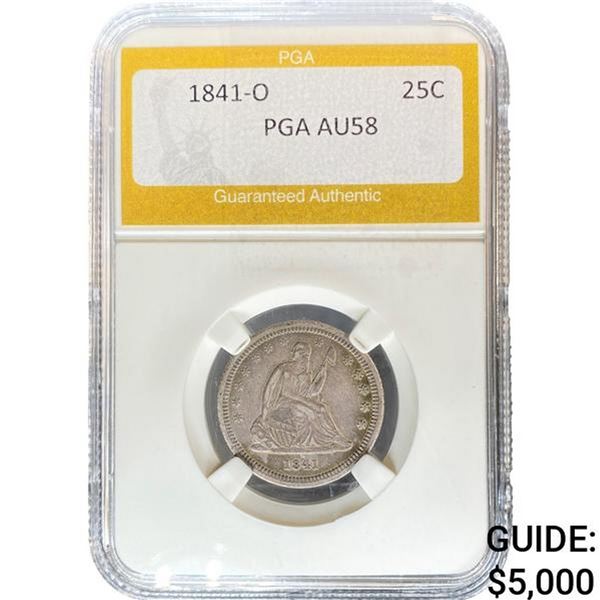1841-O Seated Liberty Quarter PGA AU58