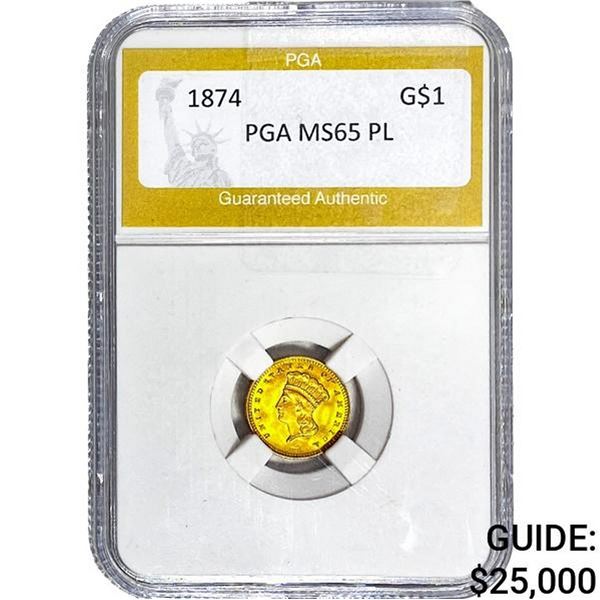 1874 Rare Gold Dollar PGA MS65 PL