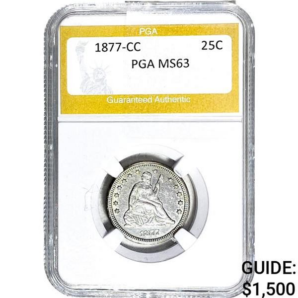 1877-CC Seated Liberty Quarter PGA MS63