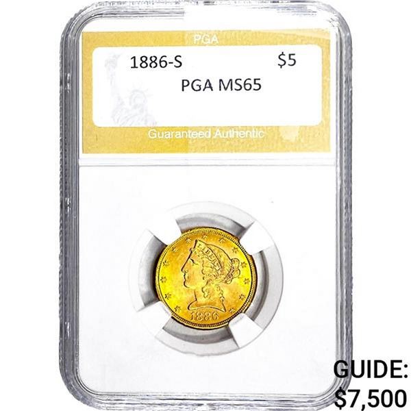1886-S $5 Gold Half Eagle PGA MS65