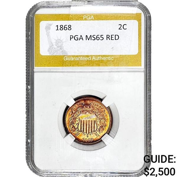 1868 Two Cent Piece PGA MS65 Red