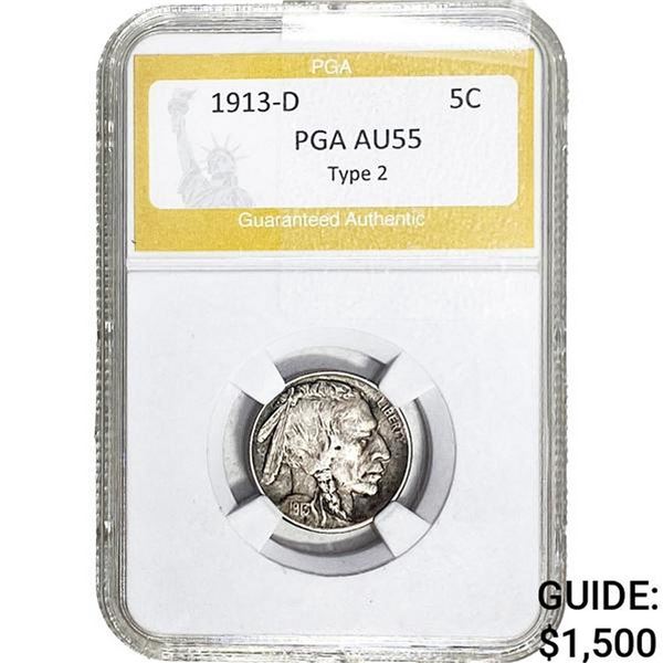 1913-D Buffalo Nickel PGA AU55 TY 2