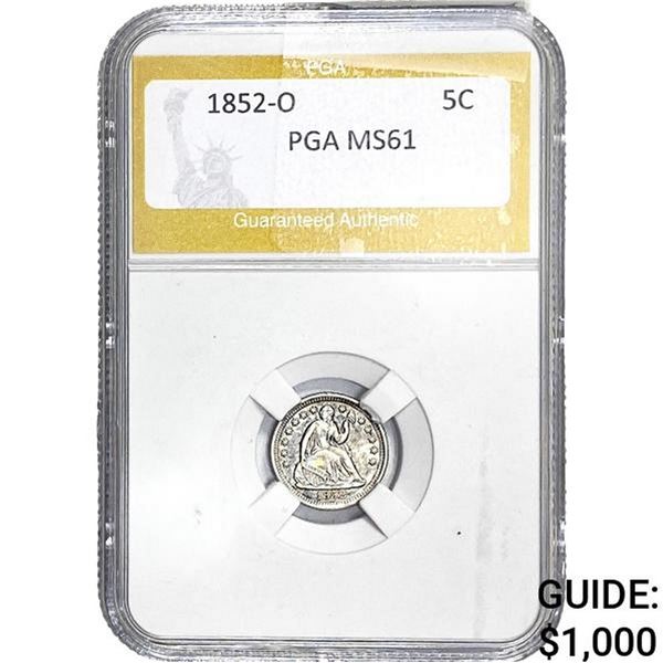 1852-O Seated Liberty Half Dime PGA MS61