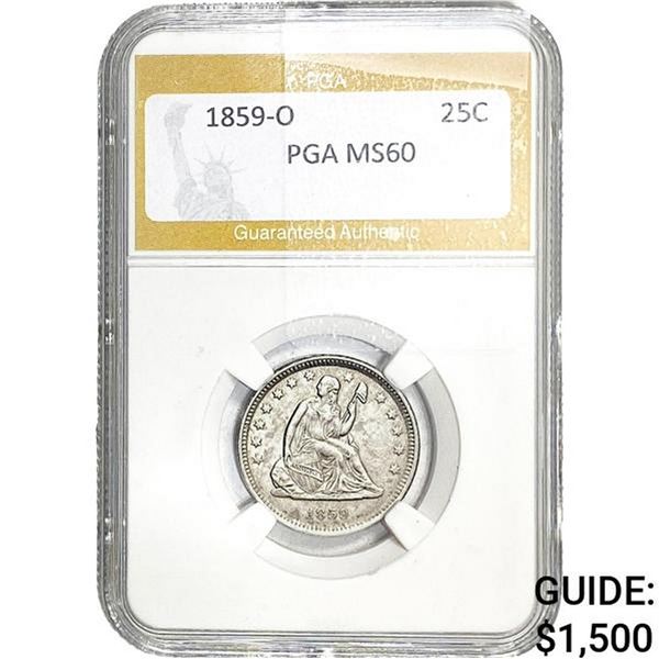 1859-O Seated Liberty Quarter PGA MS60
