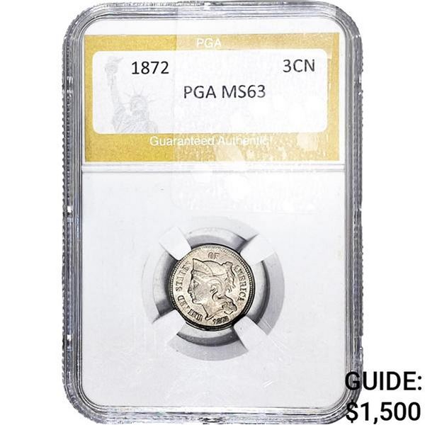 1872 Silver Three Cent PGA MS63