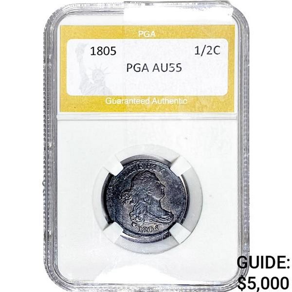 1805 Draped Bust Half Cent PGA AU55