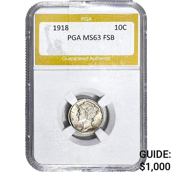1918 Mercury Silver Dime PGA MS63 FSB