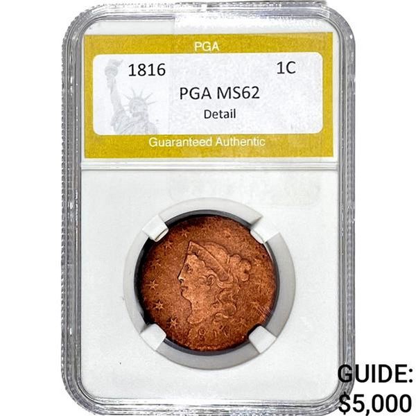 1816 Coronet Head Large Cent PGA MS62 Detail