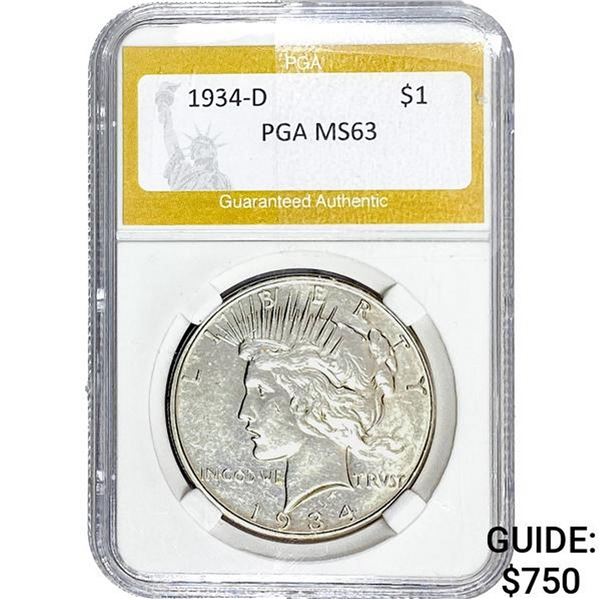 1934-D Silver Peace Dollar PGA MS63