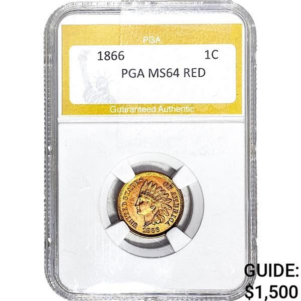 1866 Indian Head Cent PGA MS64 Red