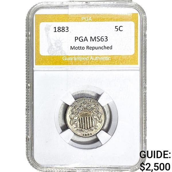 1883 Shield Nickel PGA MS63 Motto Repunched