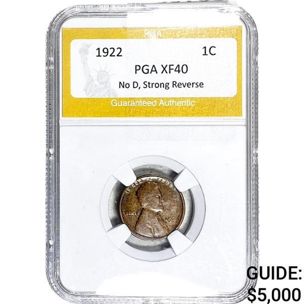 1922 Wheat Cent PGA XF40 No D, Strong Reverse