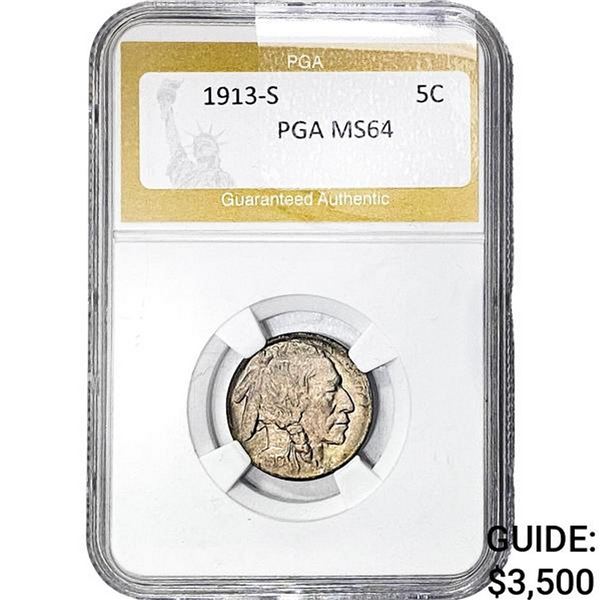 1913-S Buffalo Nickel PGA MS64