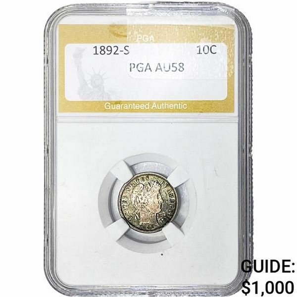 1892-S Barber Dime PGA AU58
